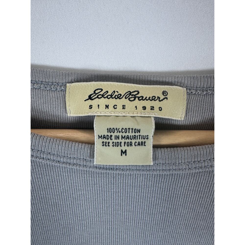 Eddie Bauer Womens M Gray Ribbed Long Sleeve Cotton Crewneck T Shirt - Picture 2 of 8